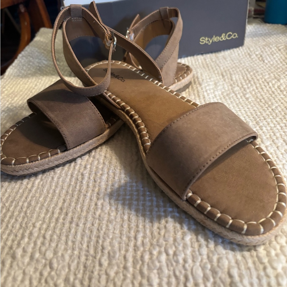 Style & Co. Tan Espadrille Sandals with Adjustable Ankle Strap
